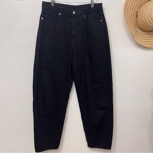 H&M &Denim Black High-Waisted Barrel Jeans